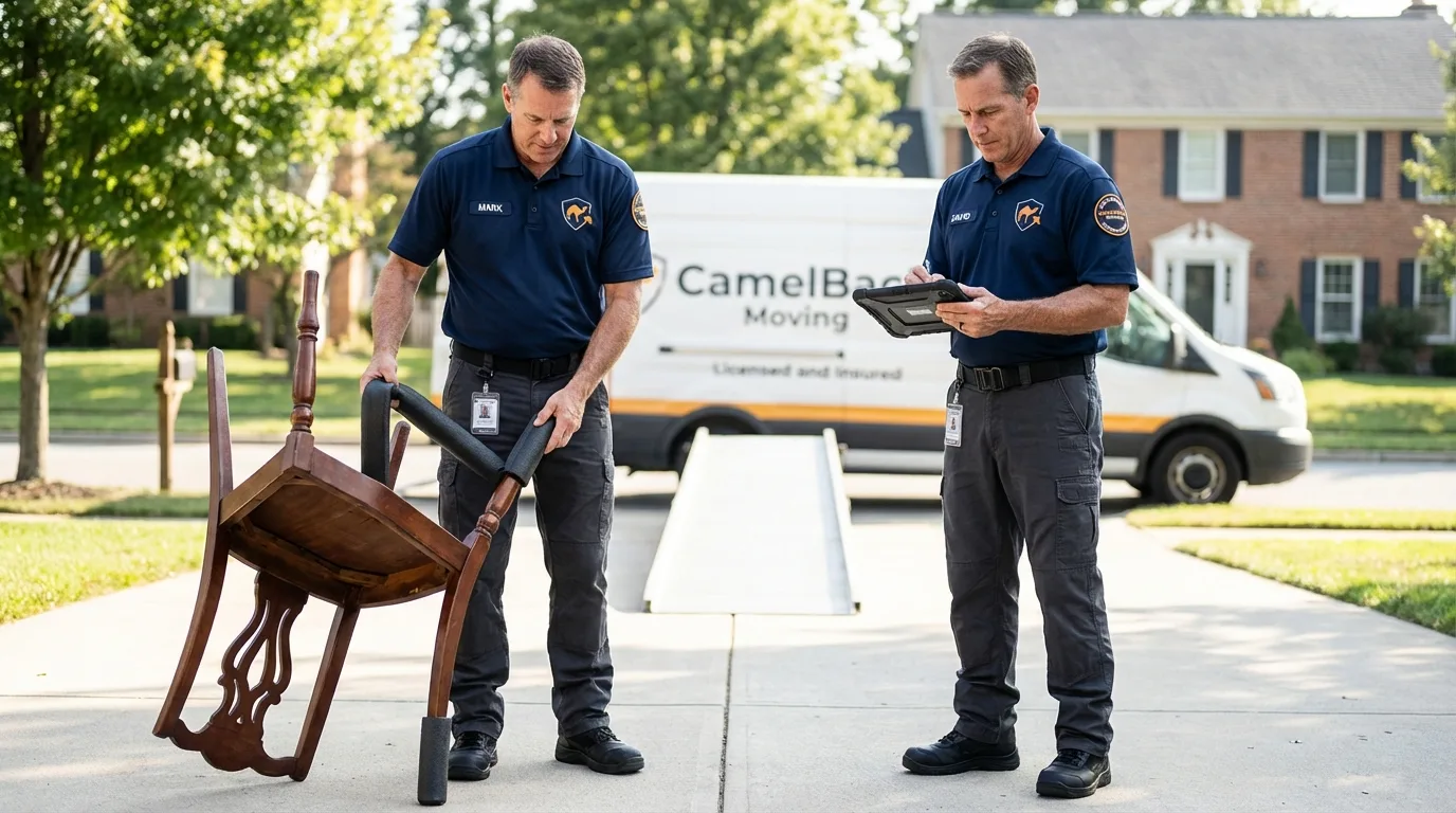 Movers inspecting furniture for damage prevention before loading in Sturgis, KY