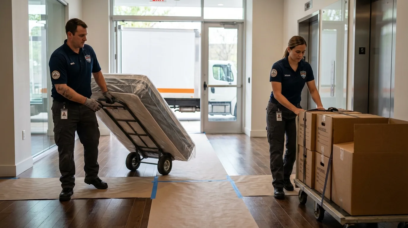 Professional apartment movers loading elevator in Sturgis, KY